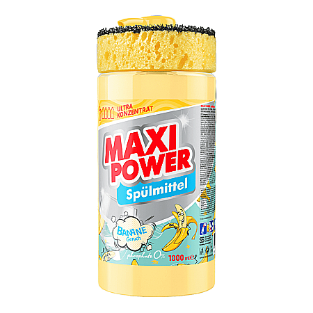 Produse de uz casnic - MAXI POWER Detergent Vase Concentrat cu Burete - Banana 1000 ml