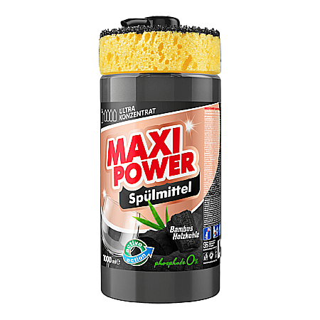 Produse de uz casnic - MAXI POWER Detergent Vase Concentrat cu Burete - Bambus & Cabrune Activ 1000 ml