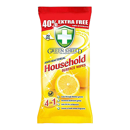 Produse Dezinfectante-Antibacteriene - GREEN SHIELD Servetele Antibacteriene Suprafete cu Dezinfectant LEMON 70 buc