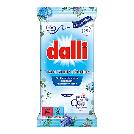 DALLI Servetele Umede Impregnate cu Balsam, Parfum Persistent pt Uscatorul de Rufe 25 buc