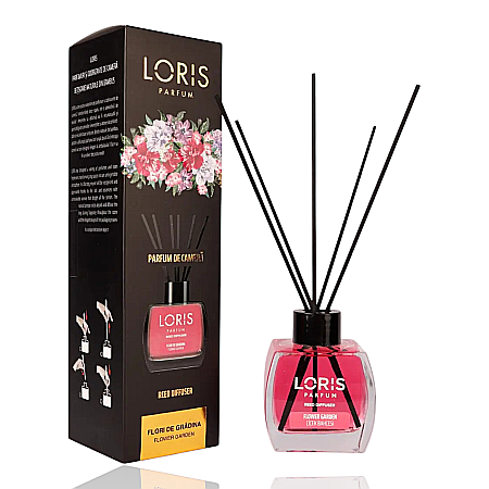 LORIS Odorizant cu Betisoare 120 ml - LORIS Odorizant Camera cu Betisoare FLORI de GRADINA (YUMOS Roz) 120 ml