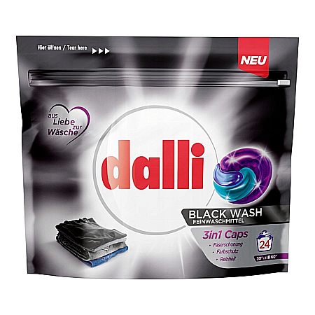 Detergent Rufe - DALLI Black Wash 3in1 Detergent Capsule pt Rufe Negre 24 buc