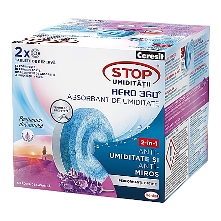 Diverse produse de uz casnic - CERESIT Aero 360 Rezerva Absorbant Umiditate Gradina de Lavanda 2 buc X 450g