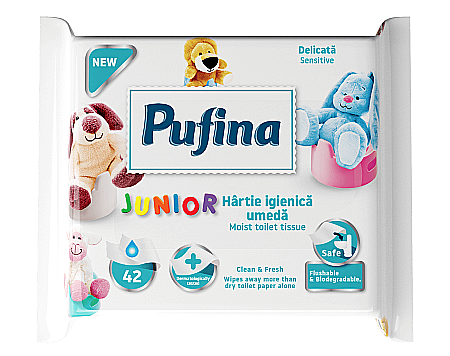 Ingrijire intima - PUFINA Select Hartie Igienica Umeda Biodegradibila Junior Sensitive 42 buc