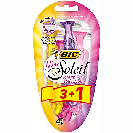 Ingrijire intima - BIC Miss Soleil Colour Collection Aparat de Ras pt Femei 3 Lame Pachet 3+1 bucati