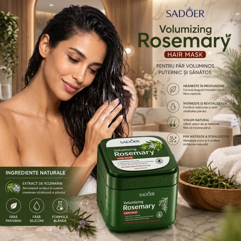 SADOER Masca de Par Fortifianta cu Rozmarin, Acid Hialuronic si Vitamina E pt Regenerare & Volum 500ml [1]