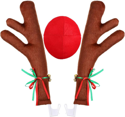 Noutati - SET Decor Auto pt Craciun, Coarne Ren si Nas Rosu