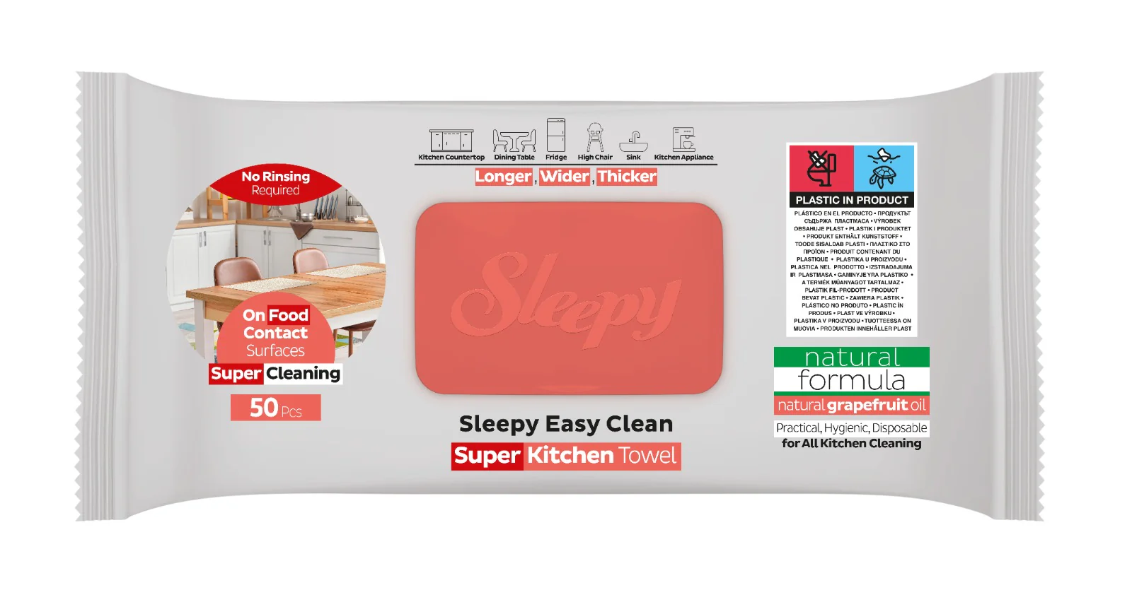 SLEEPY Servetele Umede Kitchen Towel pt Bucatarie cu Ulei Natural de Grapefruit 50 buc [3]