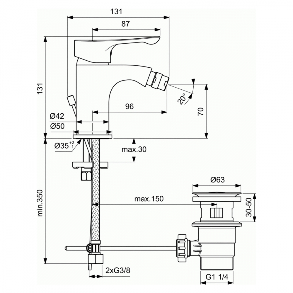Baterie pentru bideu ALPHA cu ventil Ideal Standard [2]
