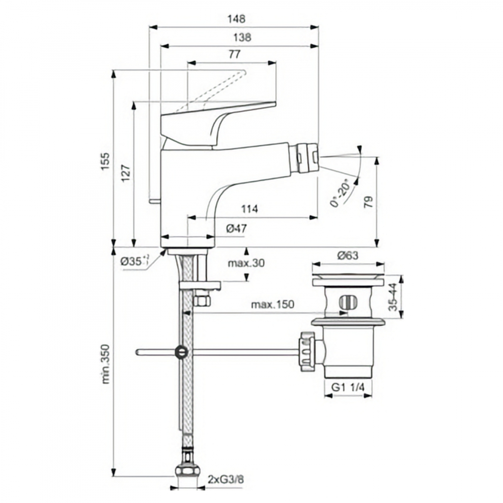 Baterie bideu cu ventil CERABASE Crom Ideal Standard [4]