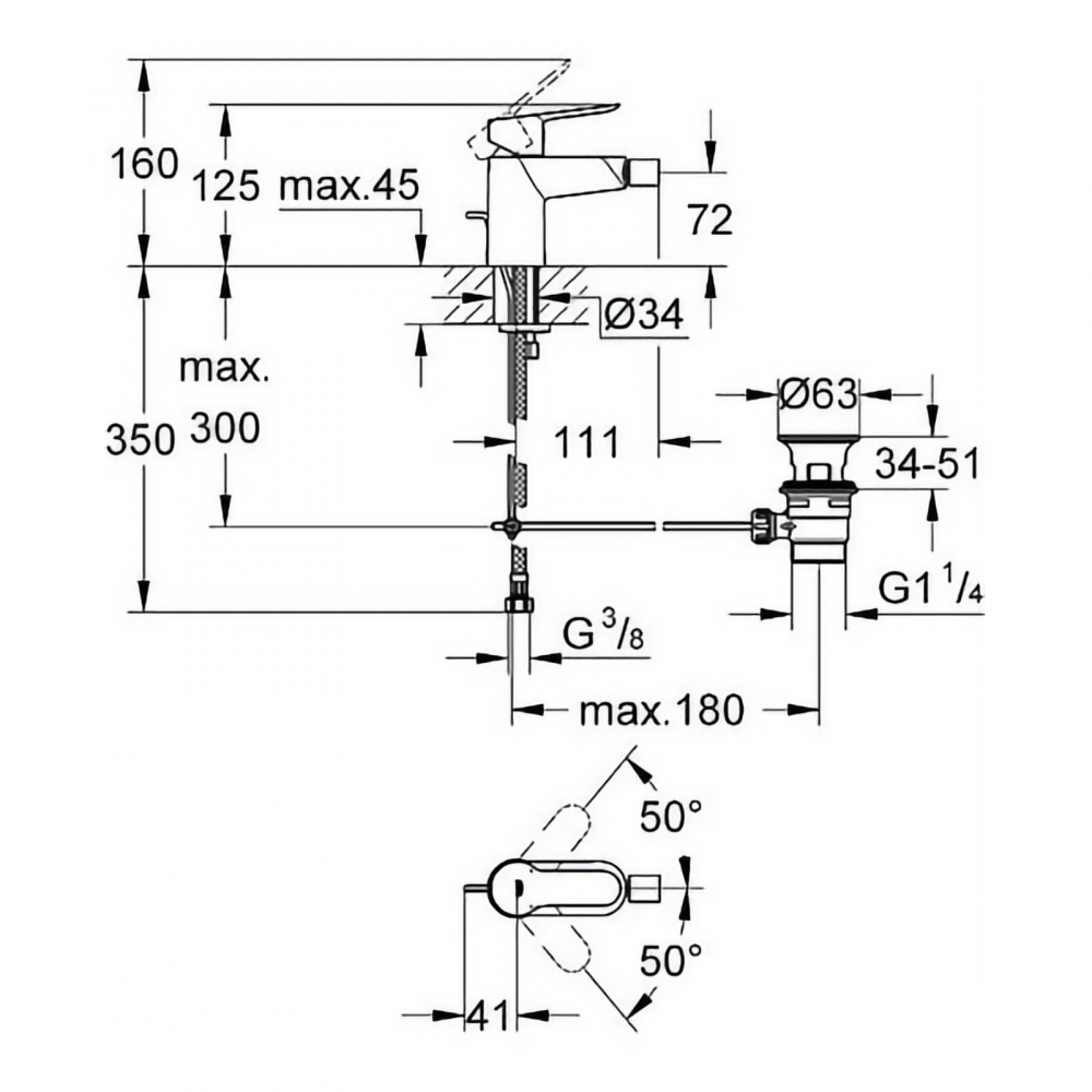 Baterie bideu Grohe BauEdge, monocomanda, crom [2]