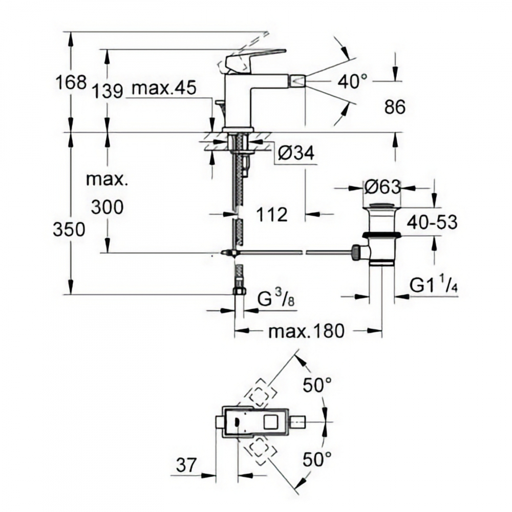 Baterie bideu Grohe Eurocube, monocomanda, crom [2]