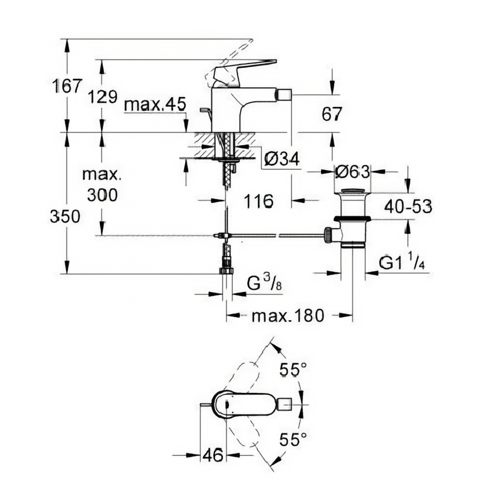 Baterie bideu Grohe Eurosmart Cosmopolitan, monocomanda, crom [2]