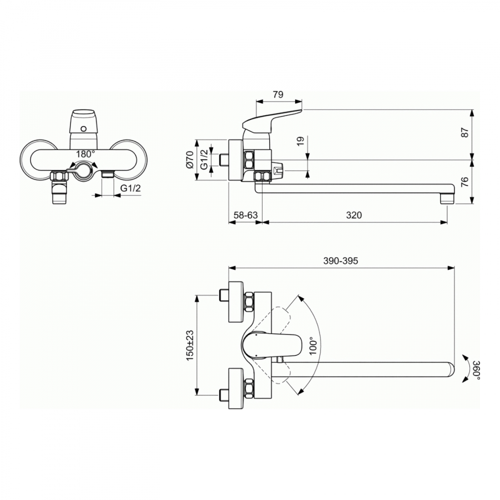 Baterie pentru cada CERAFLEX cu pipa lunga 32 cm Ideal Standard [3]