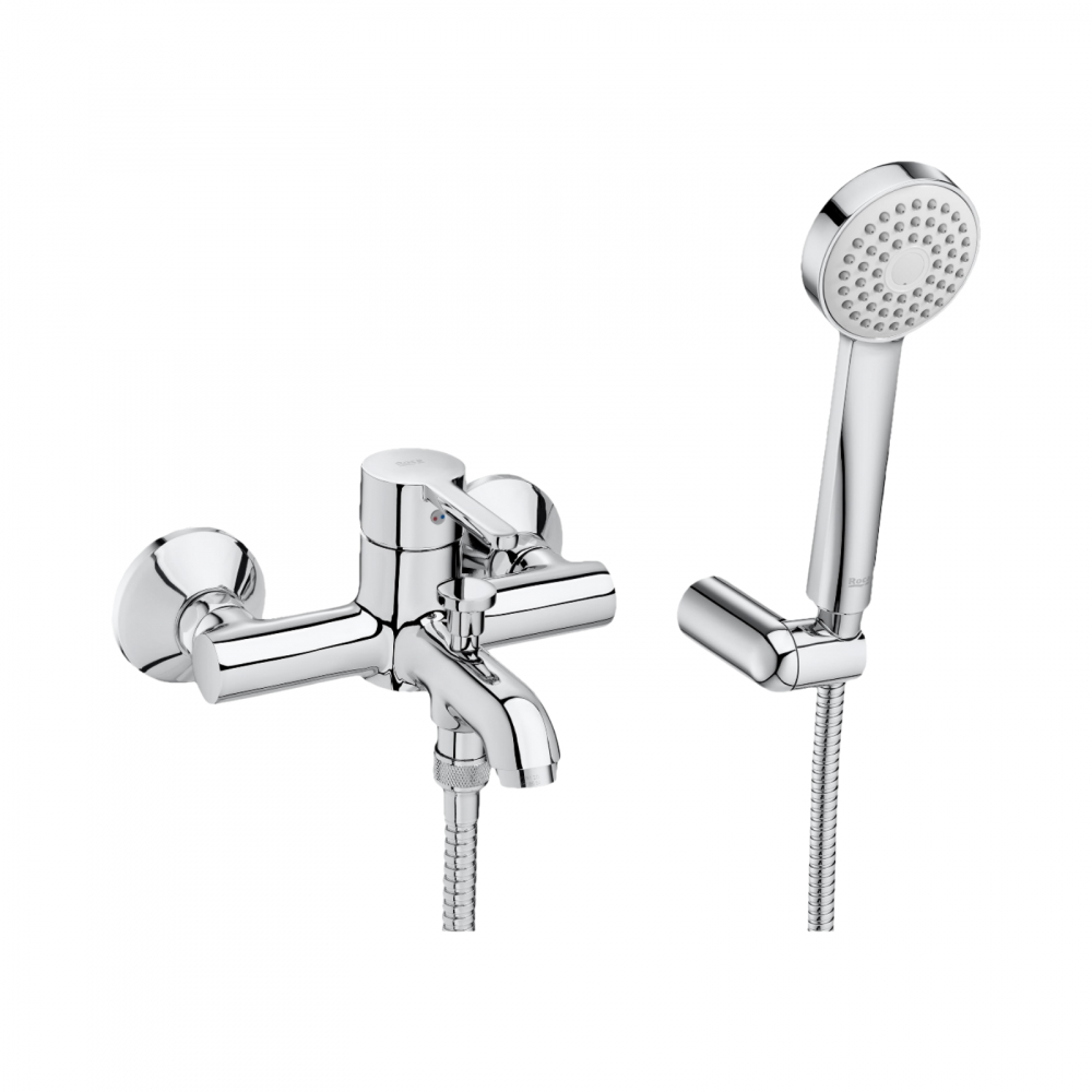 Baterie cada-dus cu divertor automat si accesorii (furtun flexibil 1,70 m, para de dus D.80 mm cu suport) Carelia Roca [1]