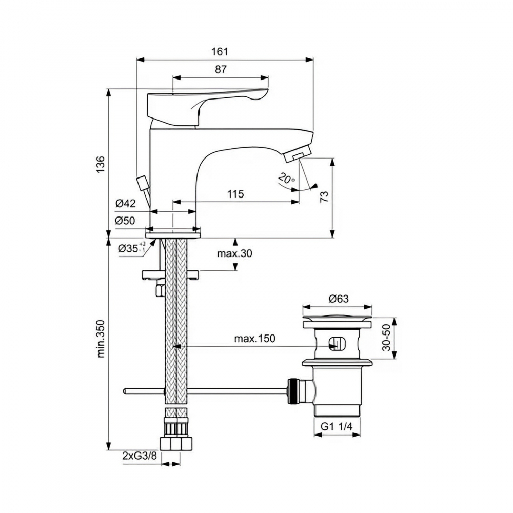 Baterie pentru lavoar ALPHA cu ventil metalic Ideal Standard [2]