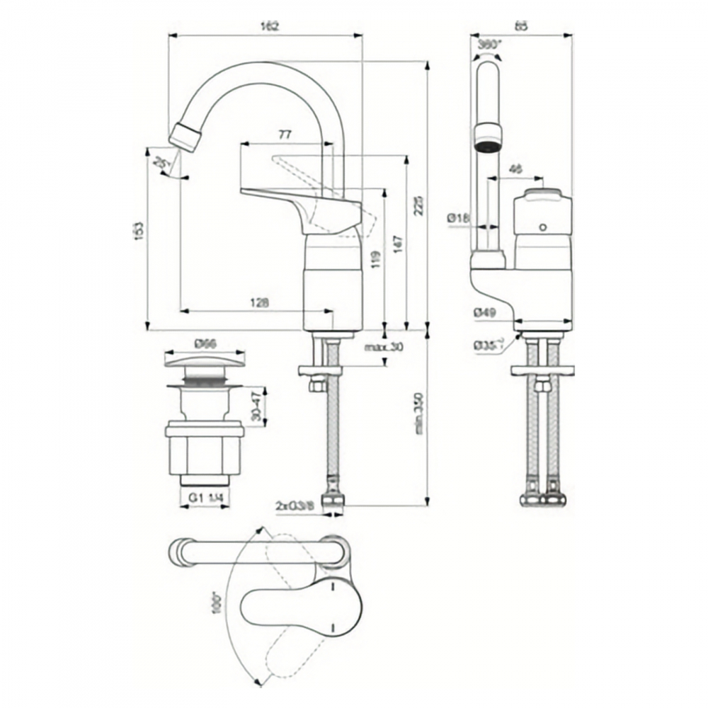 Baterie pentru lavoar cu pipa tubulara inalta CERABASE Crom Ideal Standard [4]