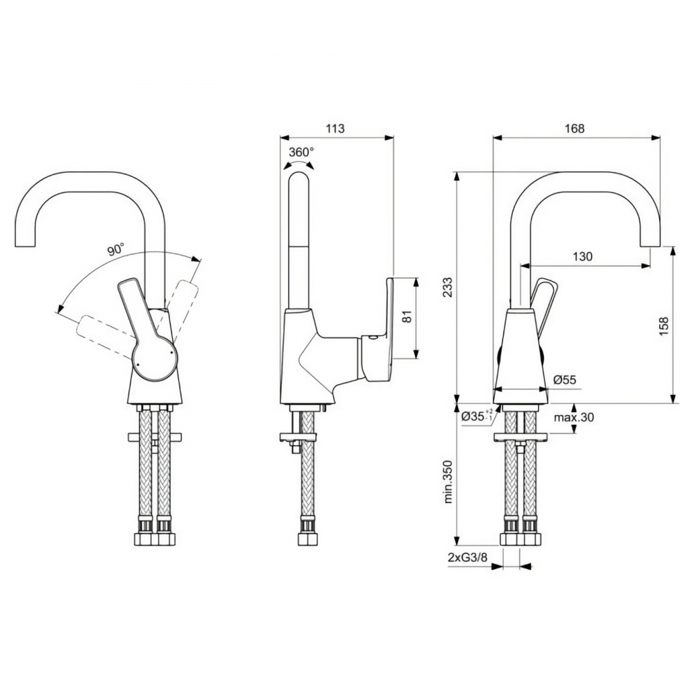 Baterie pentru lavoar lebada, fara ventil IdealStream Ideal Standard [4]