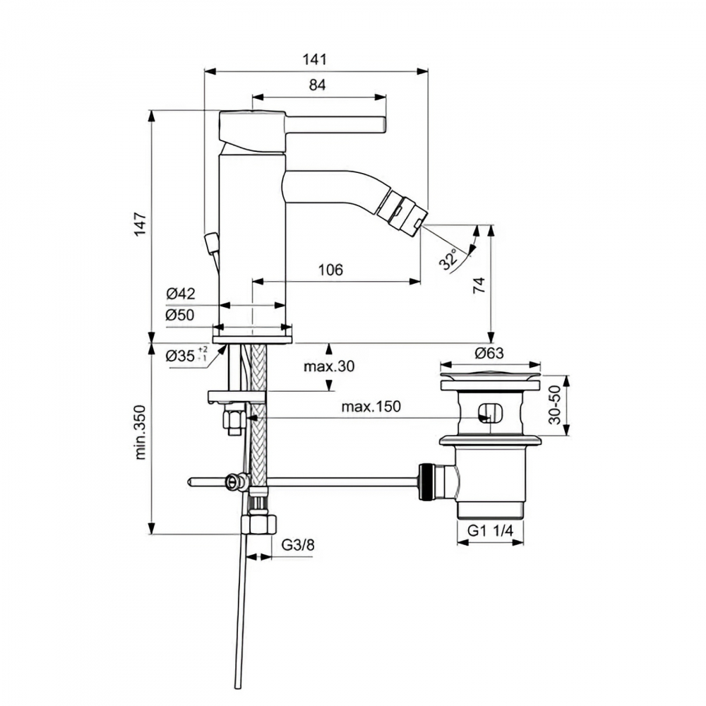 Baterie pentru bideu CERALINE Crom Ideal Standard [4]