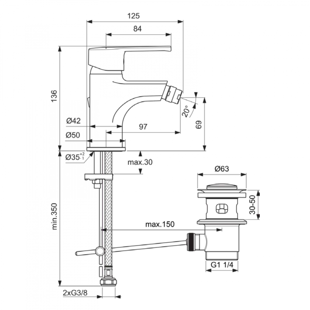 Baterie pentru bideu cu ventil IdealStream Ideal Standard [4]