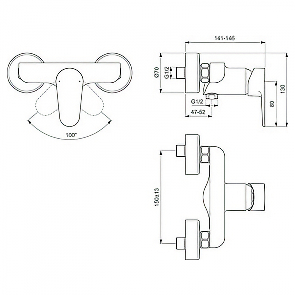 Baterie pentru dus, pe perete CERAFINE O Negru Ideal Standard [4]