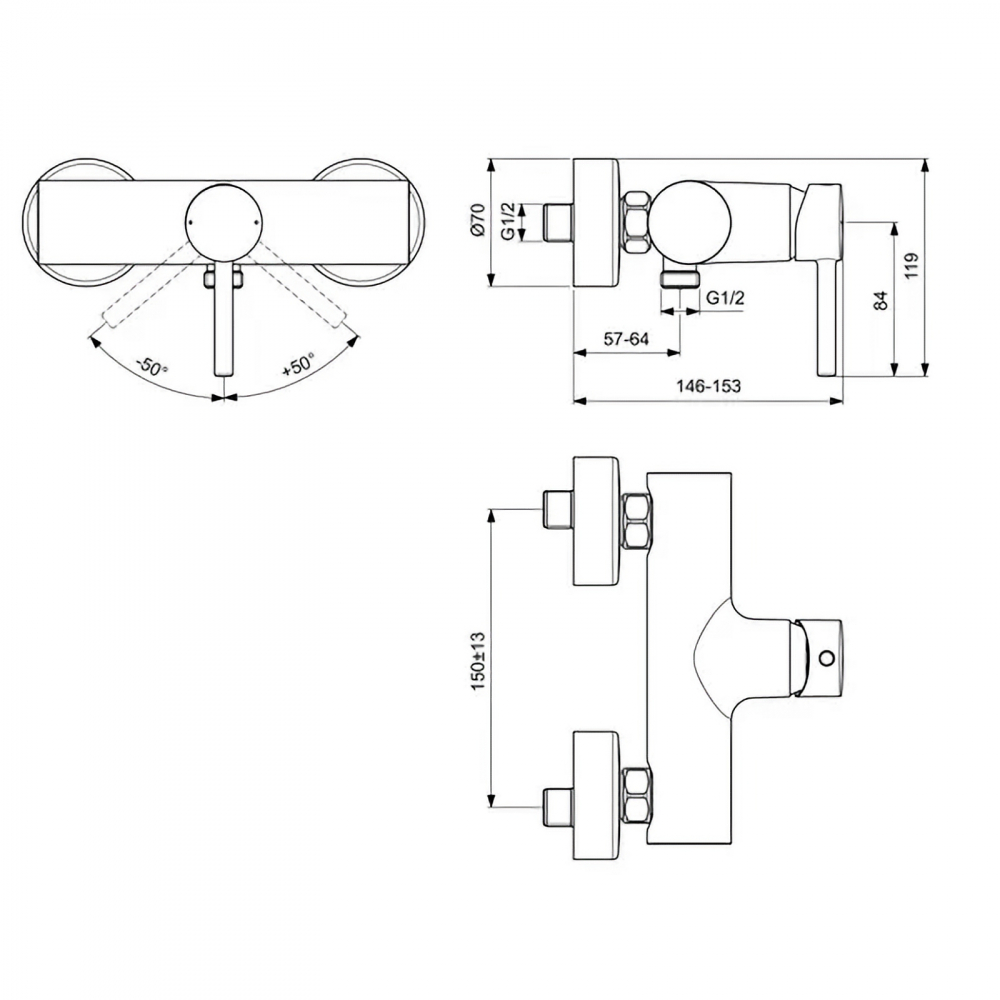 Baterie pentru dus, pe perete CERALINE Crom Ideal Standard [4]