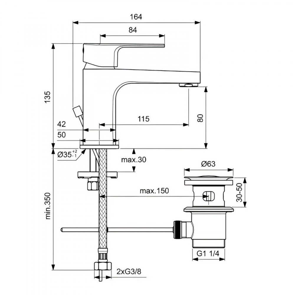 Baterie pentru lavoar CERAFINE D H80 cu ventil metalic Ideal Standard [2]