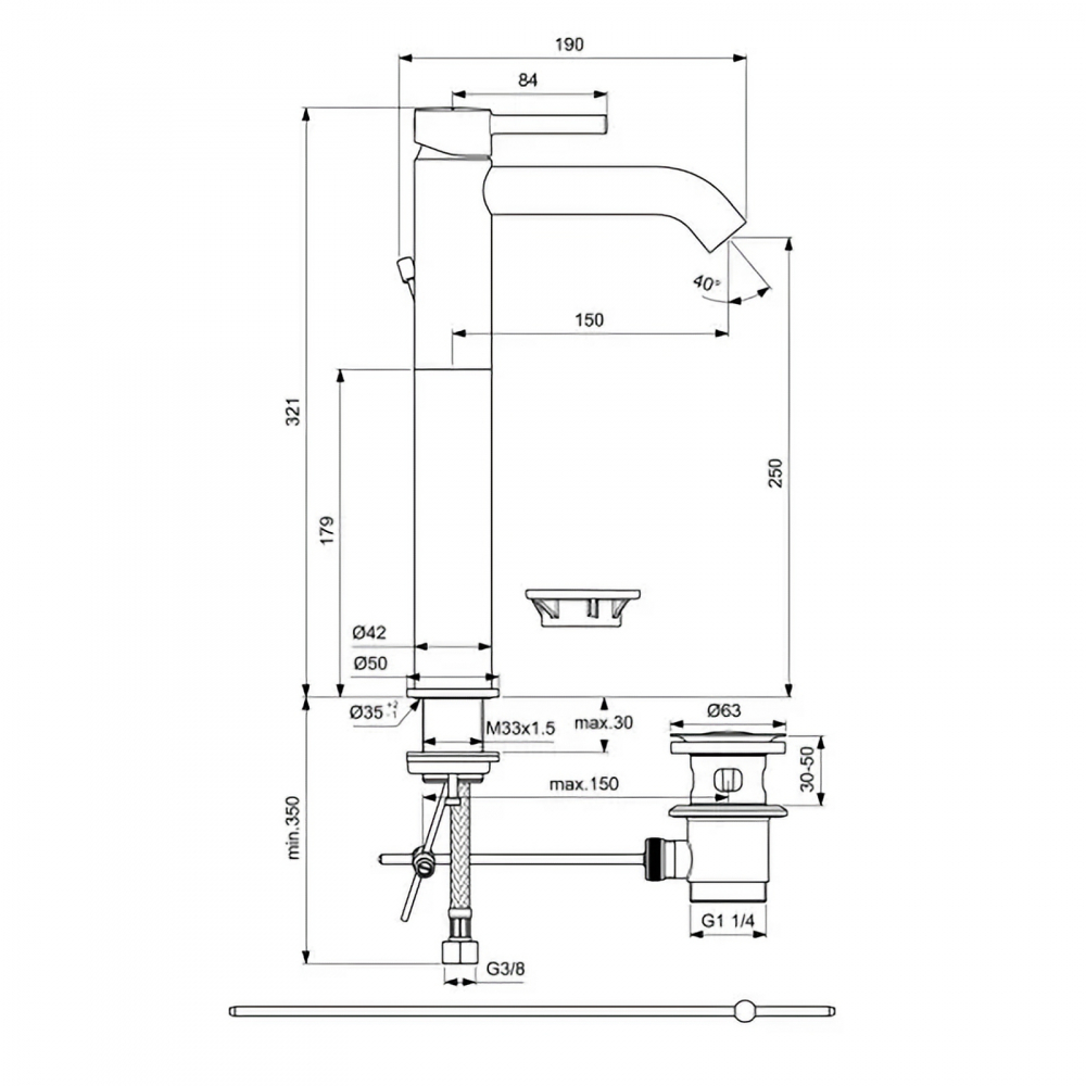 Baterie pentru lavoar cu pipa inalta CERALINE Negru Ideal Standard [4]