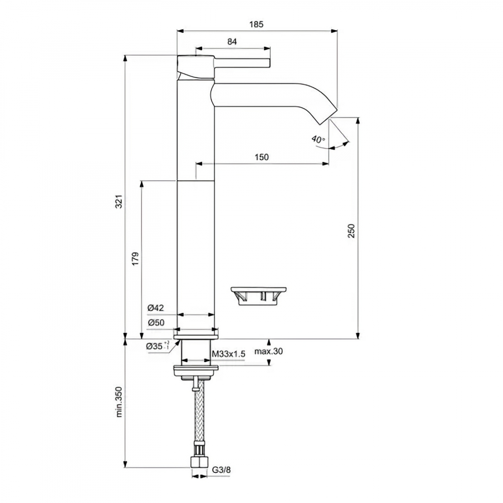 Baterie pentru lavoar cu pipa inalta, tip Vessel CERALINE Negru Ideal Standard [4]