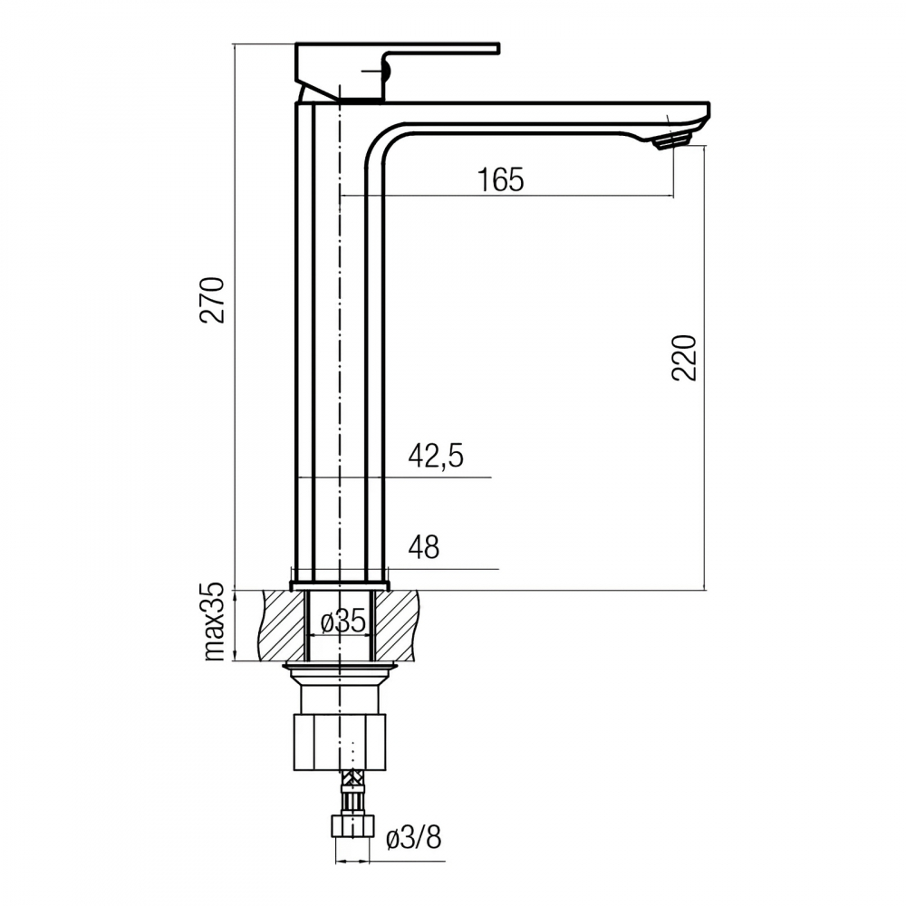 Baterie stativa inalta pentru lavoar LOFT Black Valvex [2]