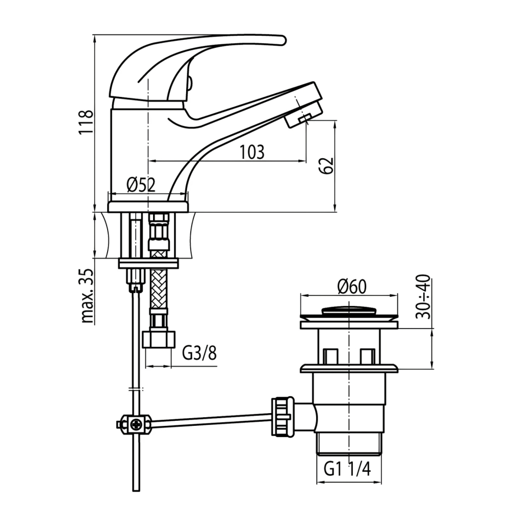 Baterie stativa pentru lavoar LOGIC Crom Valvex [2]