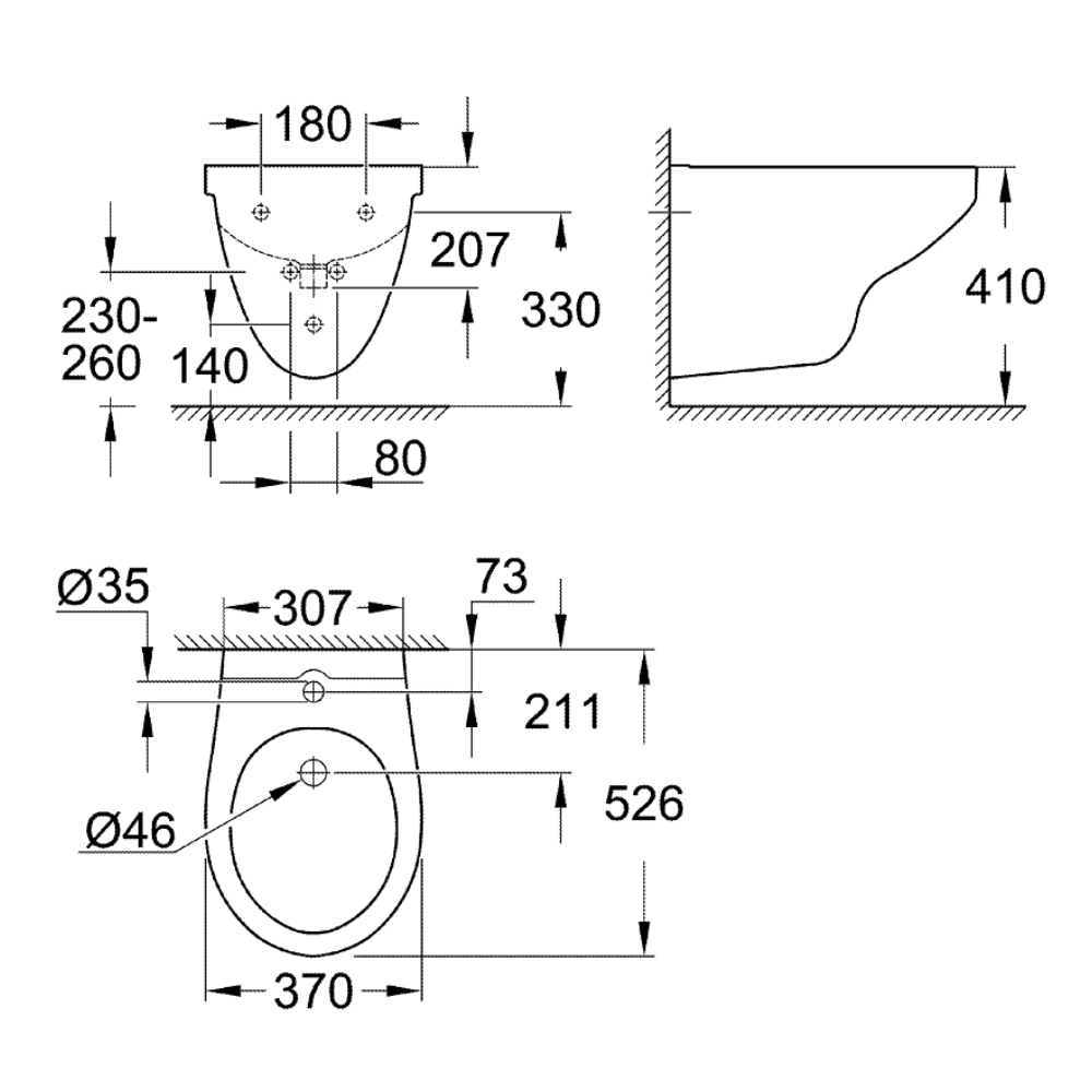 Bideu Grohe Bau, suspendat, alb [2]