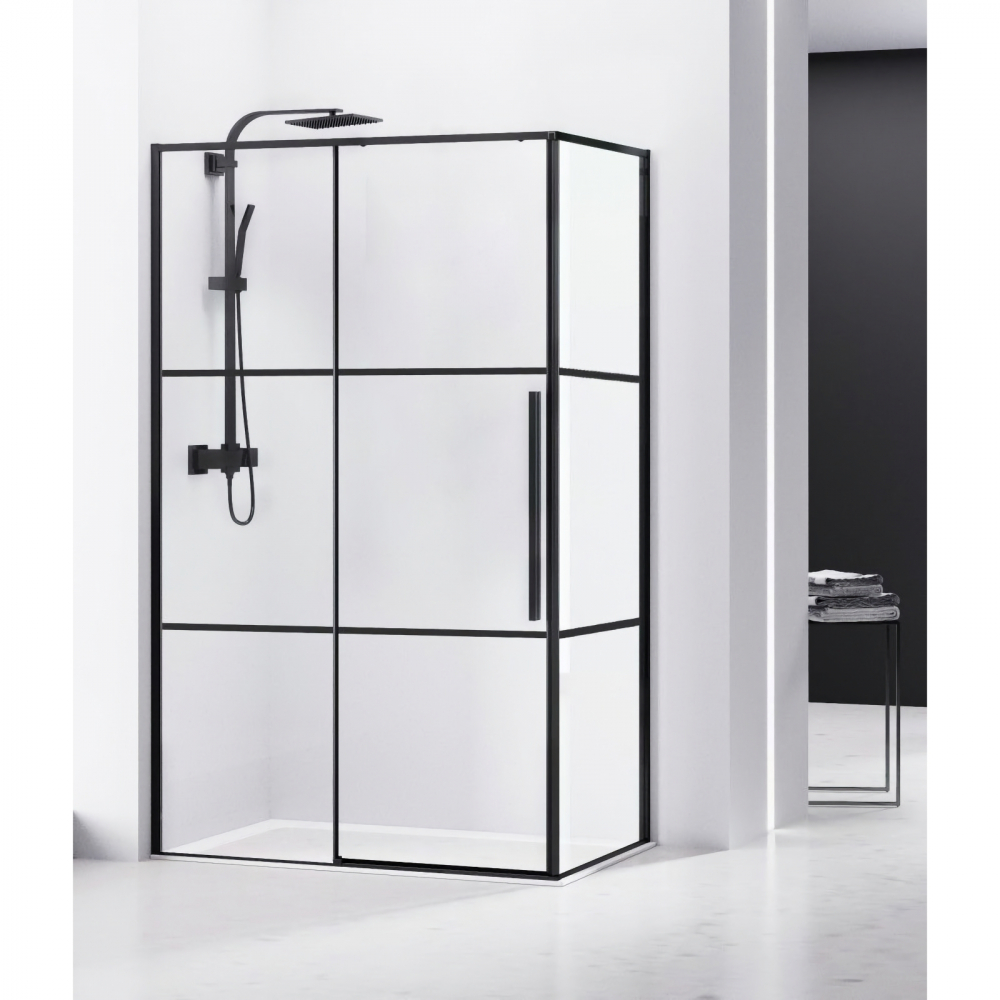 Cabina de dus dreptunghiulara INFINITY 100 x 80 x 200, finisaj negru mat, usa culisanta, sticla 6 mm Belform [2]