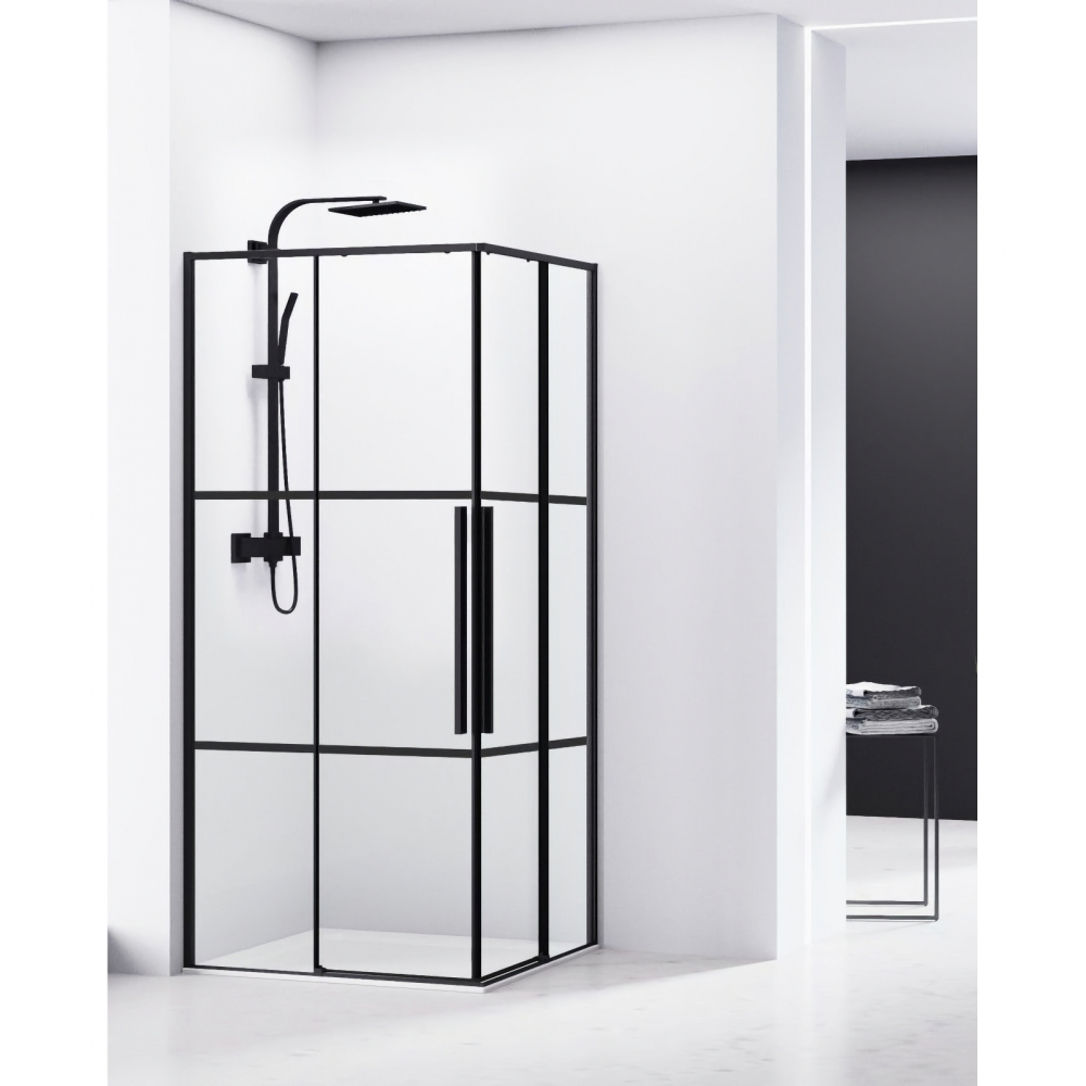 Cabina de dus patrata 80 x 80 x 200, finisaj negru mat, 2 usi culisante, sticla 6 mm INFINITY  Belform [2]