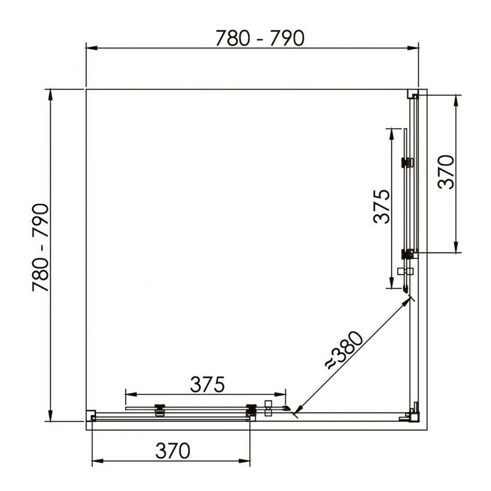 Cabina de dus patrata 80 x 80 x 200, finisaj negru mat, 2 usi culisante, sticla 6 mm INFINITY  Belform [7]