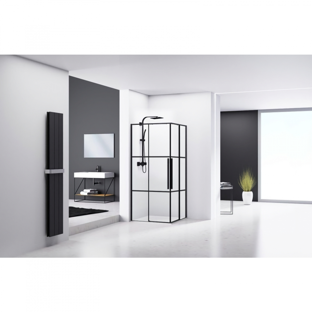 Cabina de dus patrata 80 x 80 x 200, finisaj negru mat, 2 usi culisante, sticla 6 mm INFINITY  Belform [3]