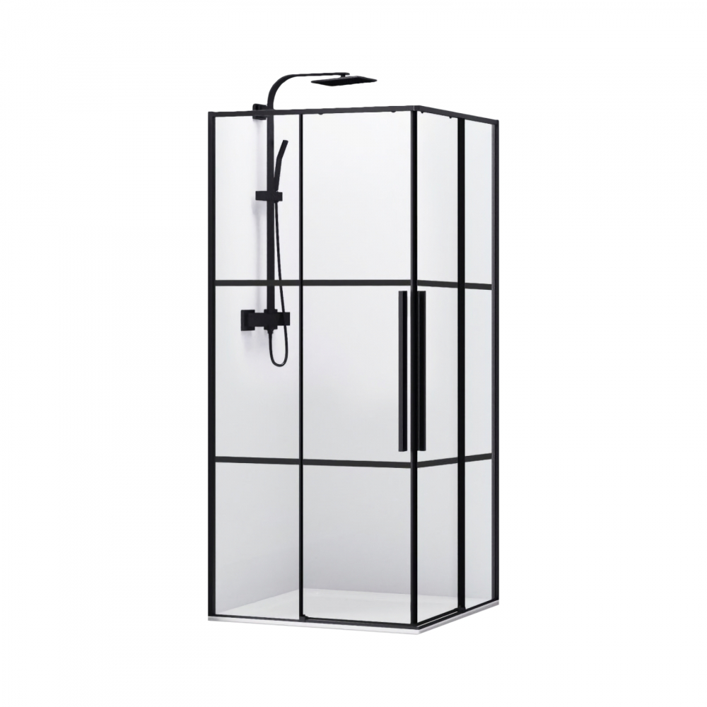 Cabina de dus patrata 90 x 90 x 200, finisaj negru mat, 2 usi culisante, sticla 6 mm INFINITY Belform [1]