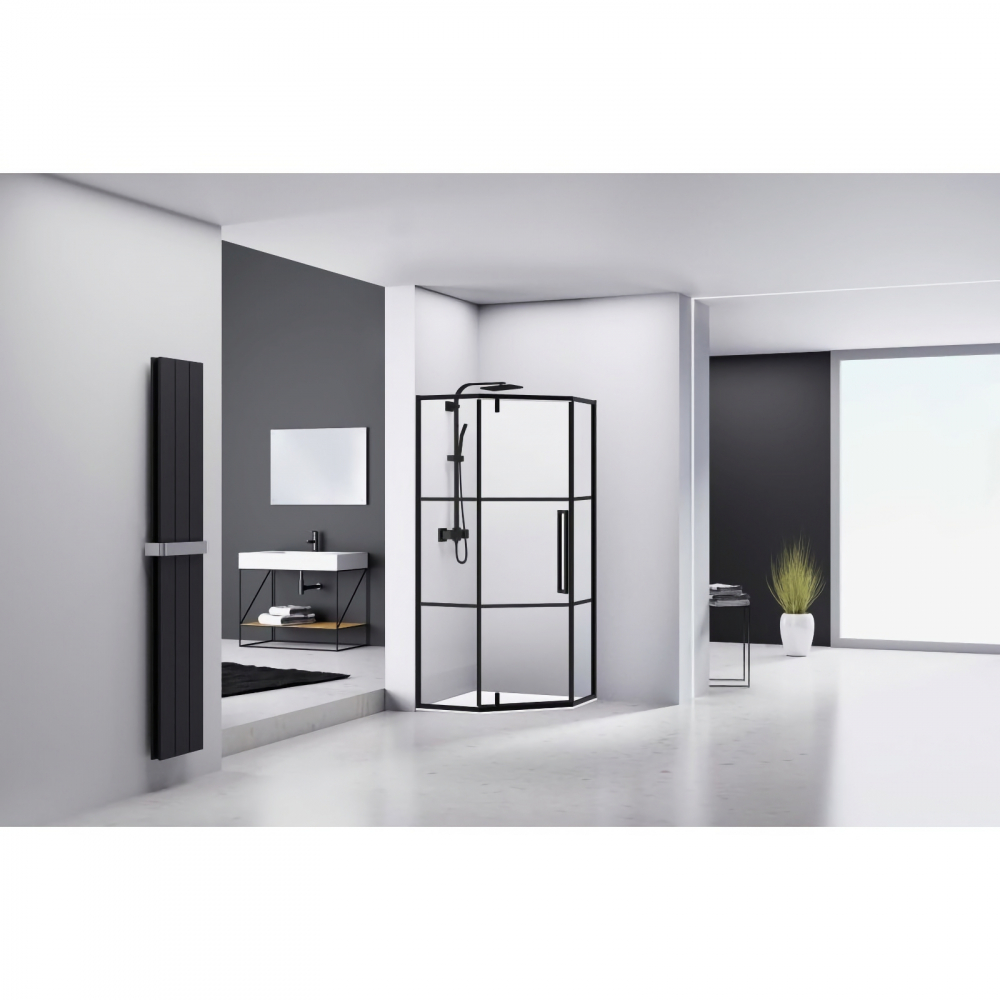 Cabina de dus pentagonala 80 x 80 x 200, finisaj negru mat, usa batanta, sticla 6 mm INFINITY Belform [3]
