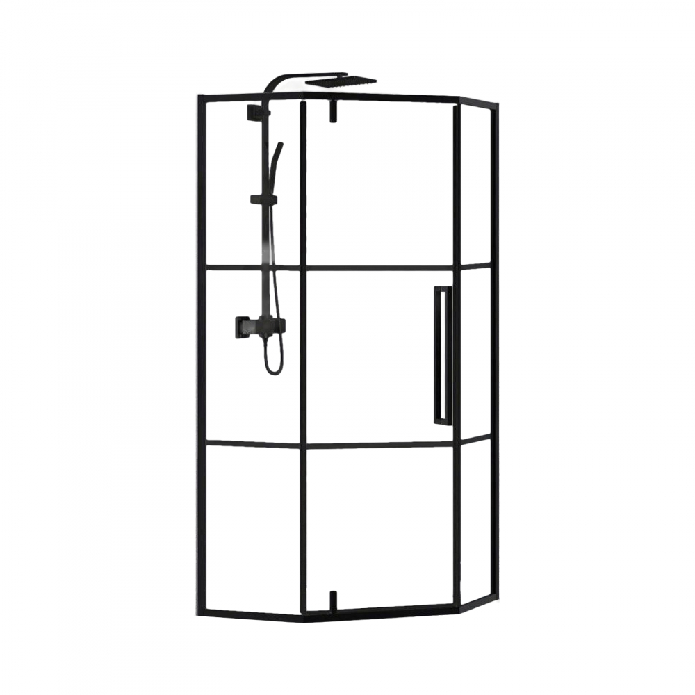Cabina de dus pentagonala 90 x 90 x 200, finisaj negru mat, usa batanta, sticla 6 mm INFINITY Belform [1]