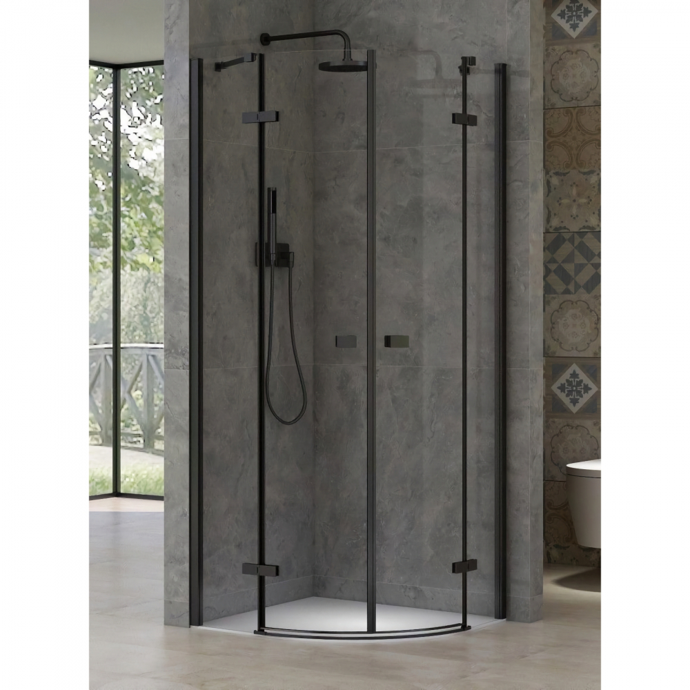 Cabina de dus semitorunda 80 x 80 x 200, finisaj negru mat, 2 usi batante, sticla clara 6 mm INFINITY  Belform [2]