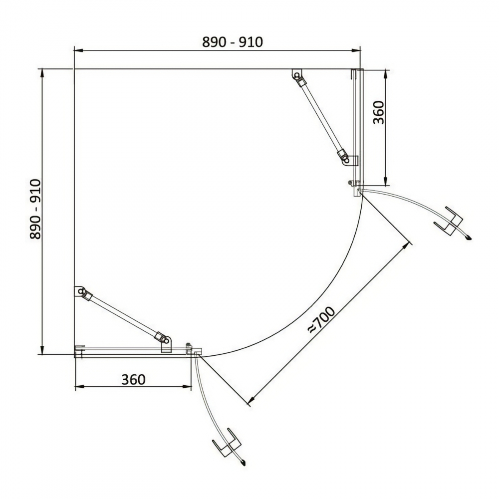 Cabina de dus semitorunda 80 x 80 x 200, finisaj negru mat, 2 usi batante, sticla clara 6 mm INFINITY  Belform [7]