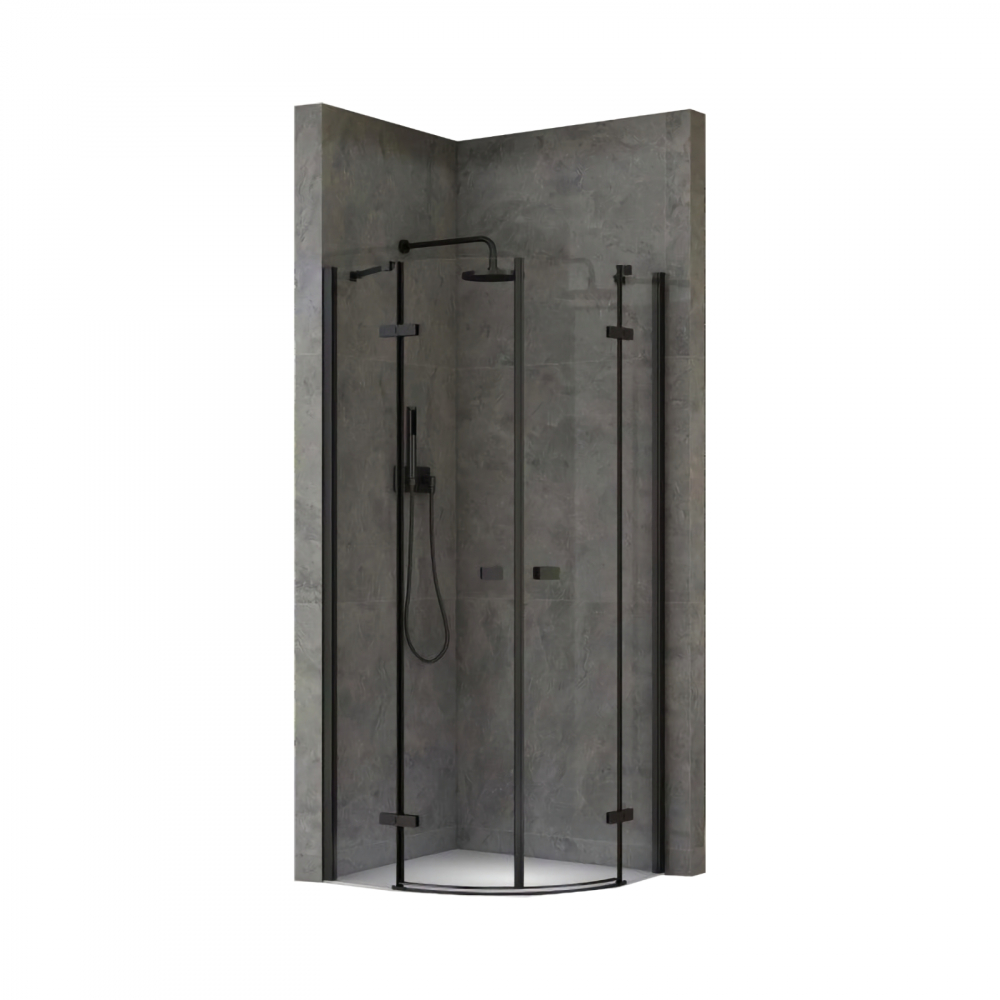 Cabina de dus semitorunda 80 x 80 x 200, finisaj negru mat, 2 usi batante, sticla clara 6 mm INFINITY  Belform [1]