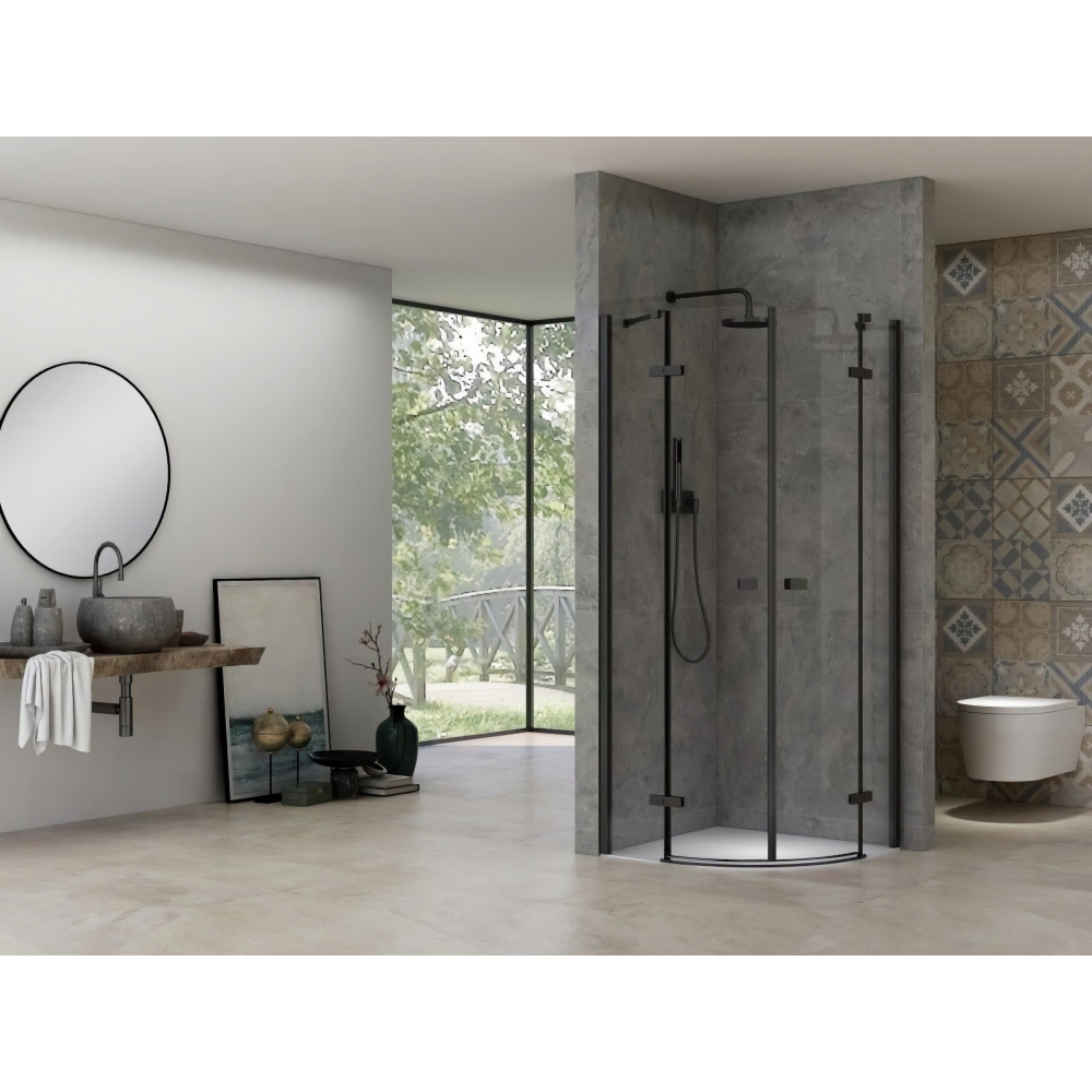 Cabina de dus semitorunda 80 x 80 x 200, finisaj negru mat, 2 usi batante, sticla clara 6 mm INFINITY  Belform [3]