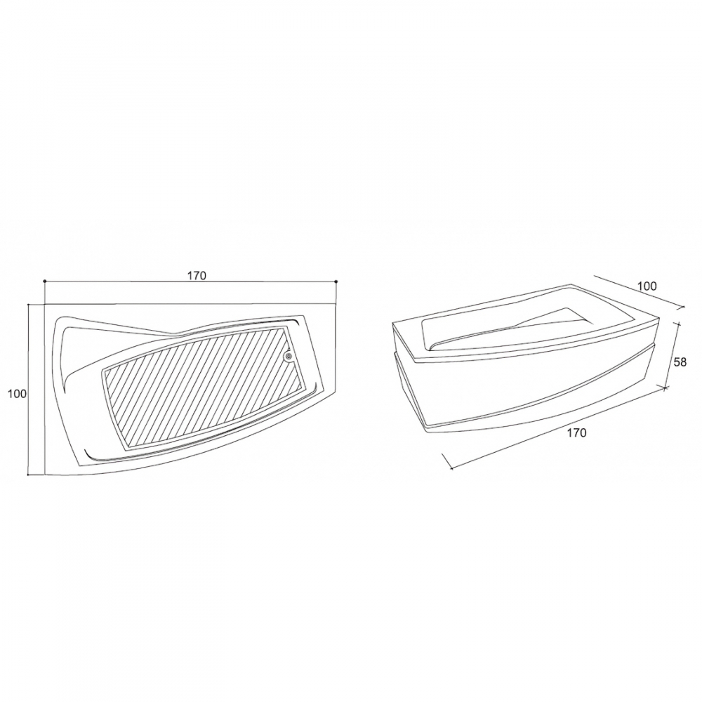 Cada de baie Greta, stanga, alb 170 x 100 x 45 cm Fibrex [2]