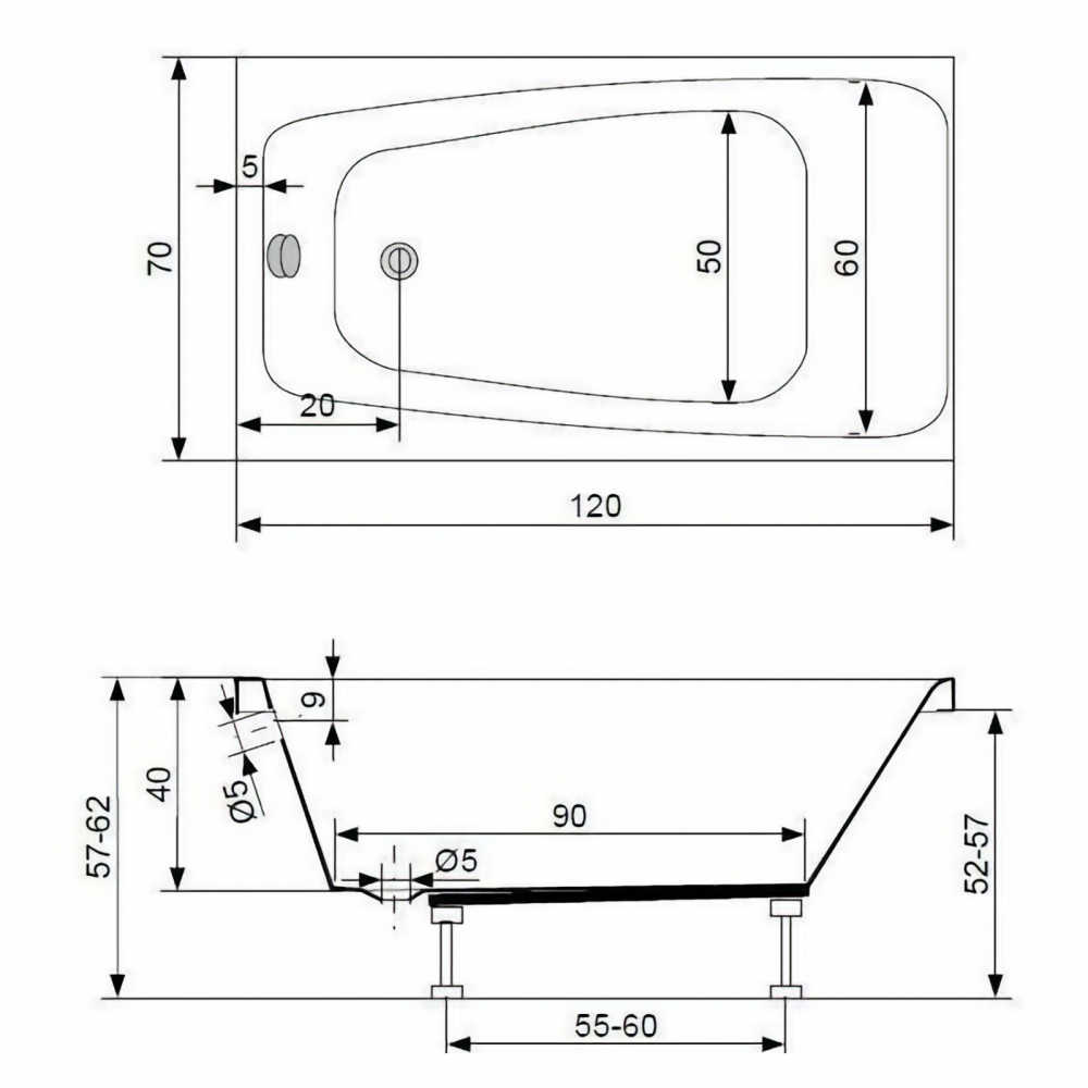 Cada de baie dreptunghiulara MINI 120 x 70 cm Belform [3]