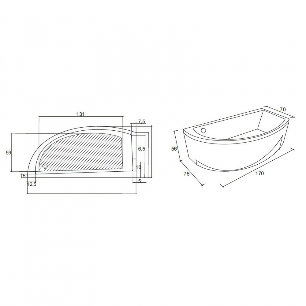 Cada de baie Neo, stanga, alb 170 x 78 x 43 cm Fibrex [2]