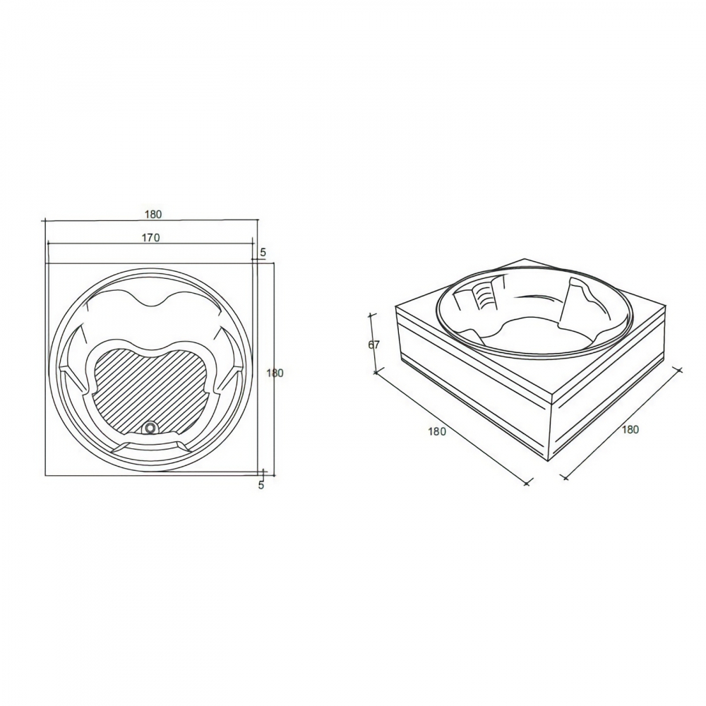 Cada de baie Sphera, rotunda, dreapta, alb 180 x 180 x 54 cm Fibrex [2]