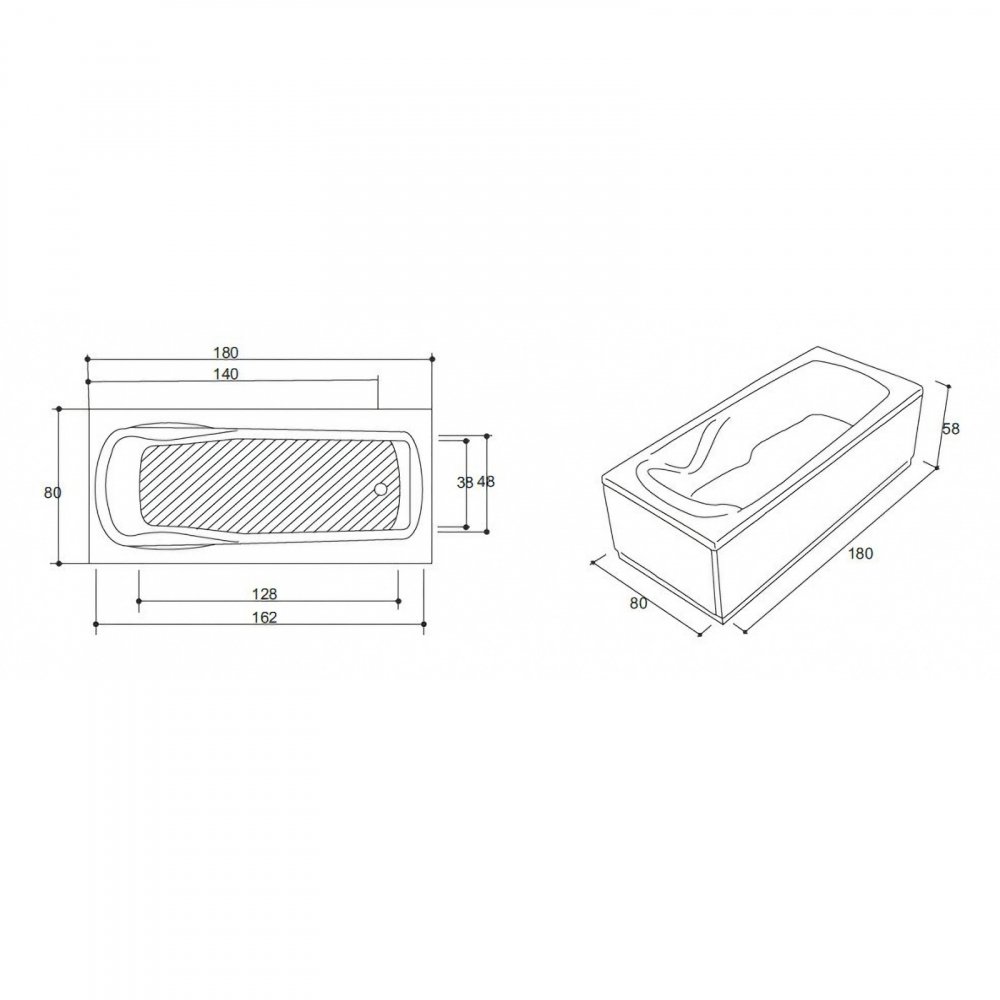 Cada de baie Swing, alb 180 x 80 x 45 cm Fibrex [2]
