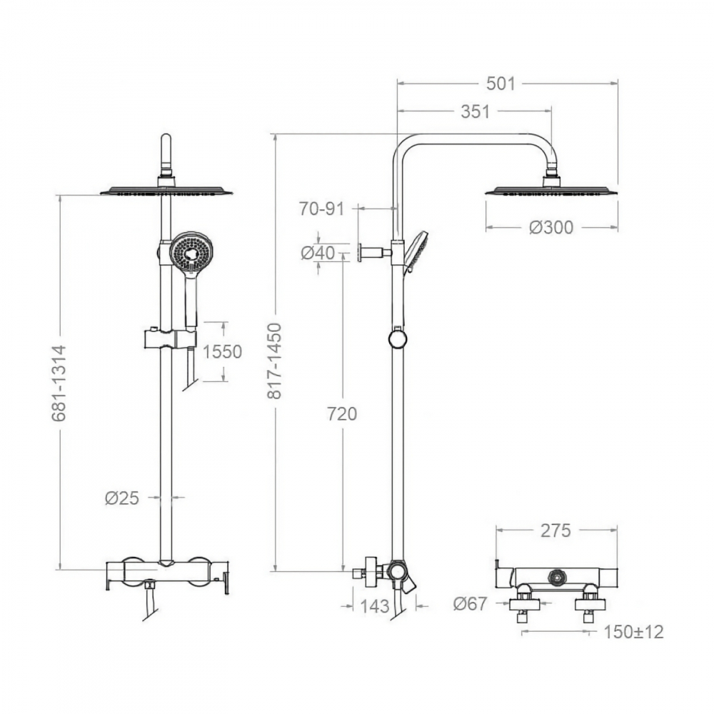 Coloana de dus termostatica cu palarie 30 cm crom Ramon Soler [2]