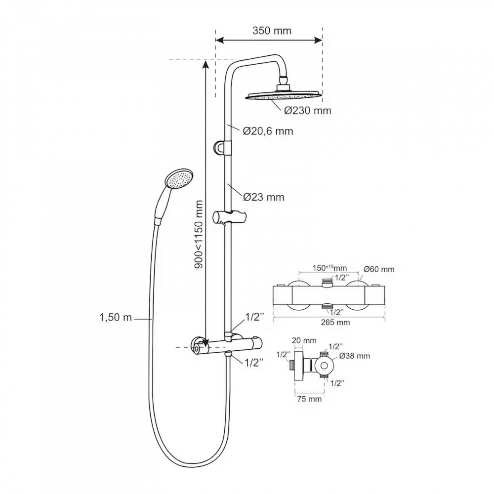 Coloana dus cu termostat, para dus cu 5 functii Comfort Wirquin [3]